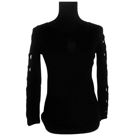 Ramy Brook Lynn Sweater Elegant Black Sweater with Cut-Out Sleeves - Picture 4 of 4